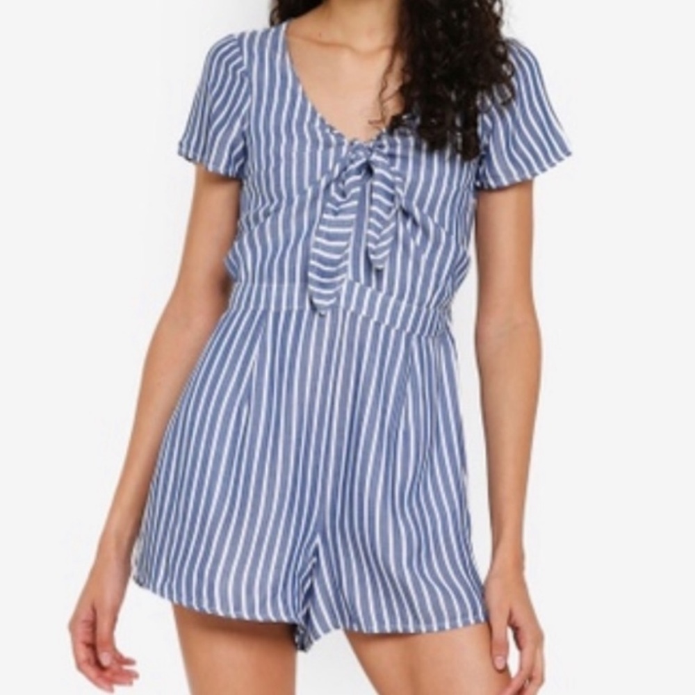Hollister blue and white striped romper